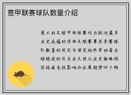 意甲联赛球队数量介绍